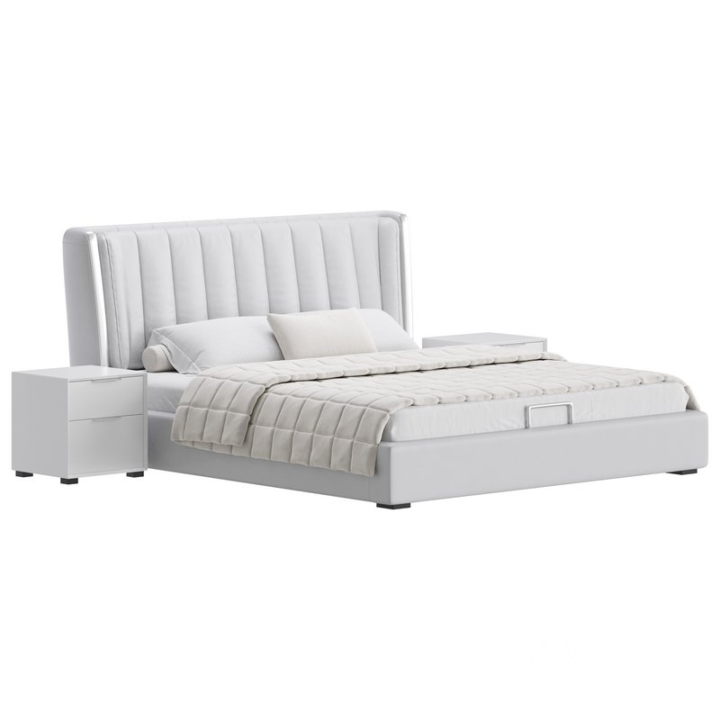 Beige Upholstered Wingback Modern bed I Image 9