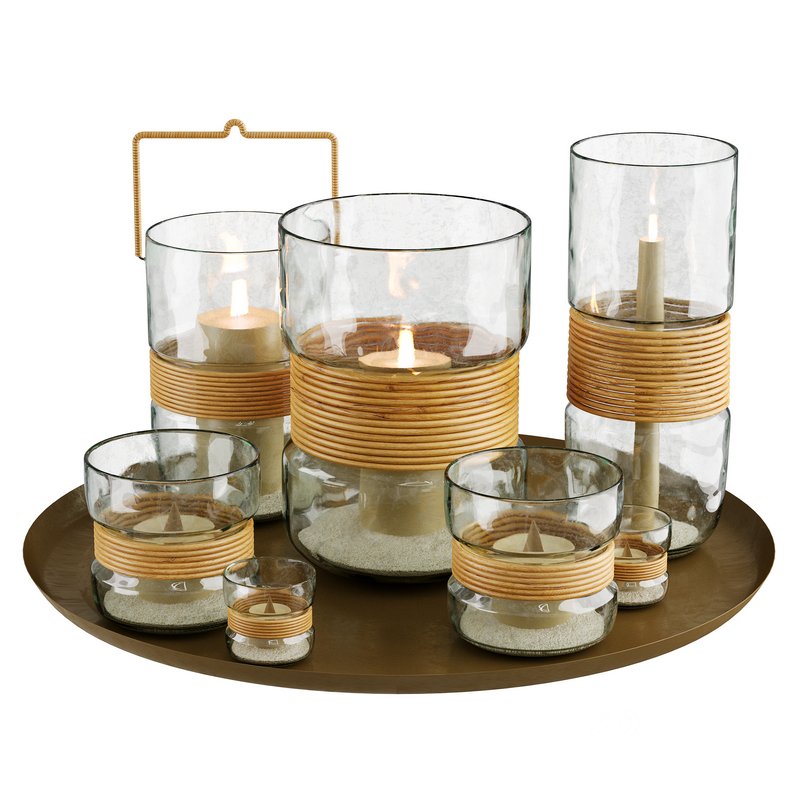Palm Woven Rattan Glass Hurricane Candleholder Image 2