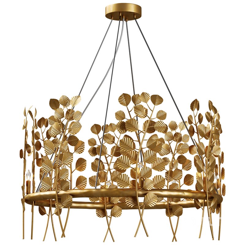 Golden Eucalyptus Round Chandelier Image 1