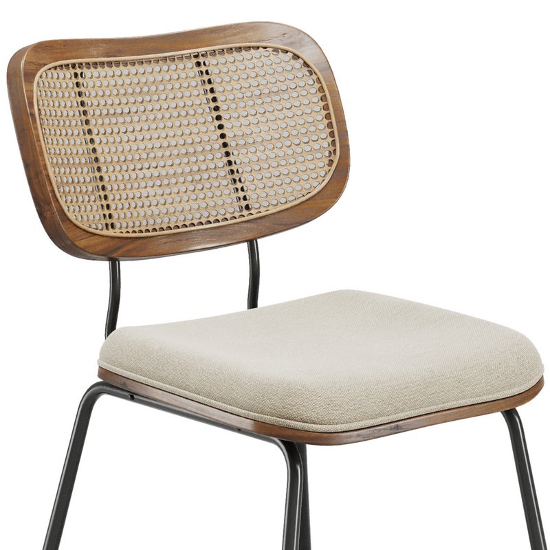 Sirine Linen Side Chair with Rattan Back Image 6
