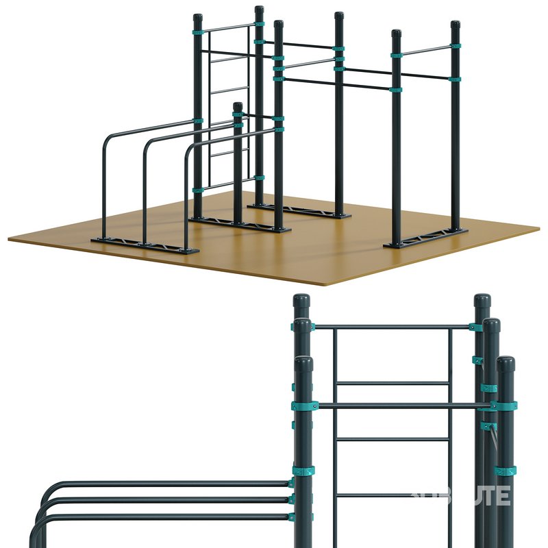 Swedish wall 6 horizontal bars 2 extended lengths curved double bars Vorgashor by Kenguru Image 3
