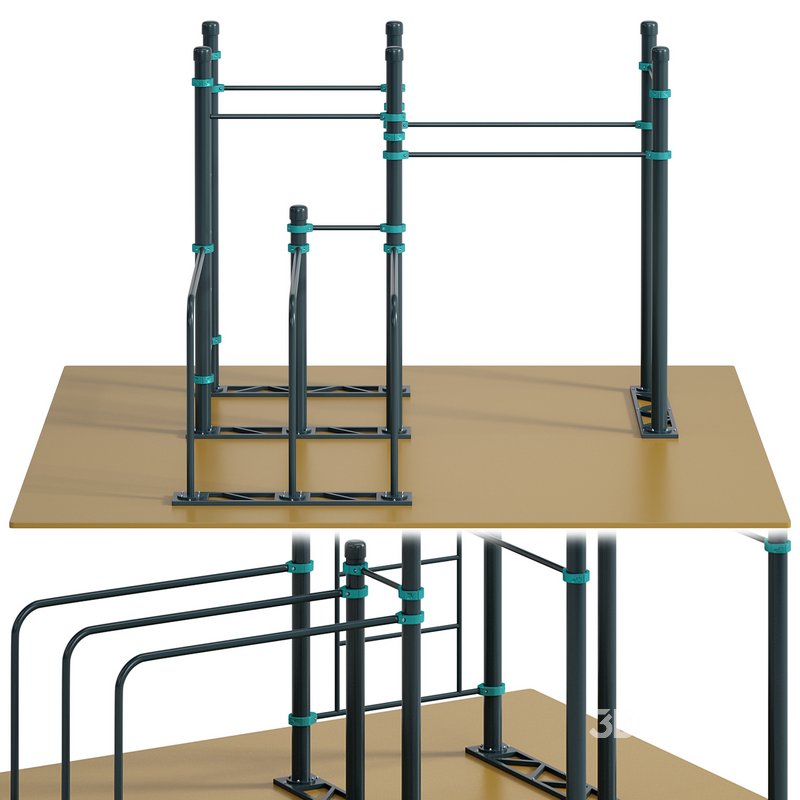 Swedish wall 6 horizontal bars 2 extended lengths curved double bars Vorgashor by Kenguru Image 2