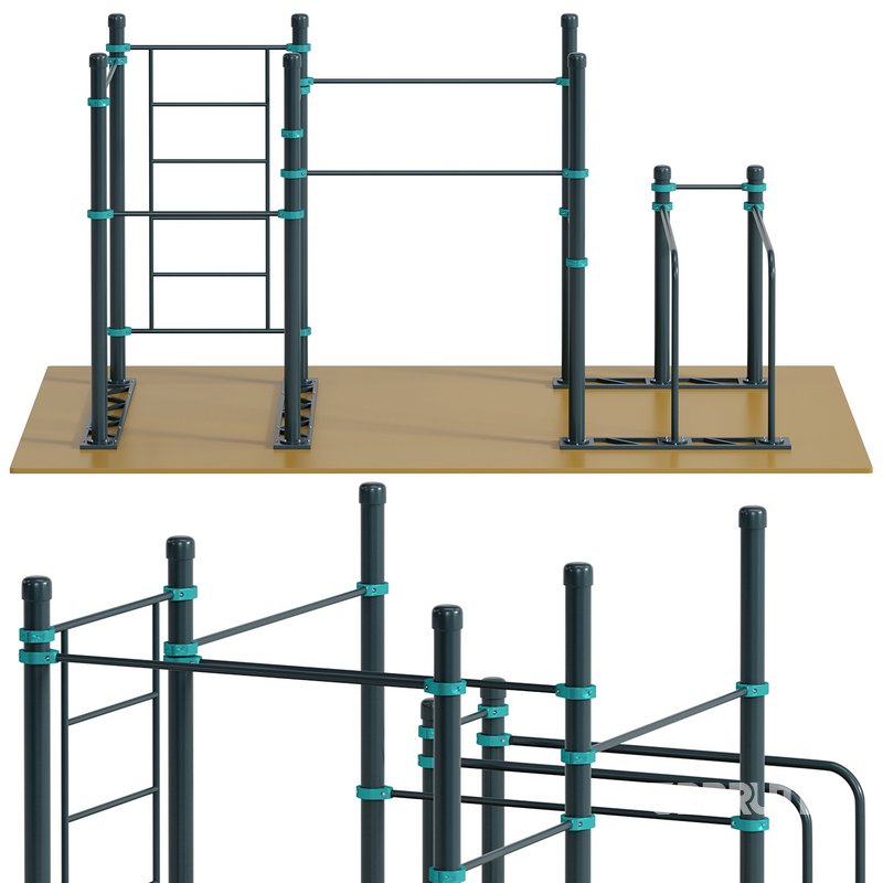 Swedish wall 5 horizontal bars 4 extended length curved double bars Kugaruk by Kenguru Image 1