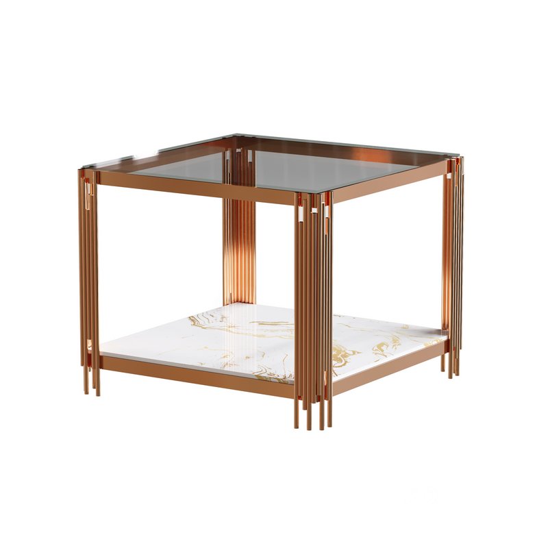 Wide Square End Table with Glass Image 1