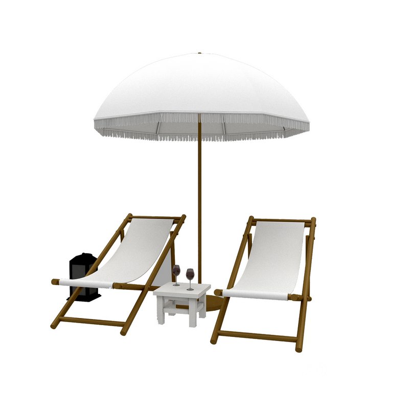 3D bohemian sunbed and umbrella model Image 1