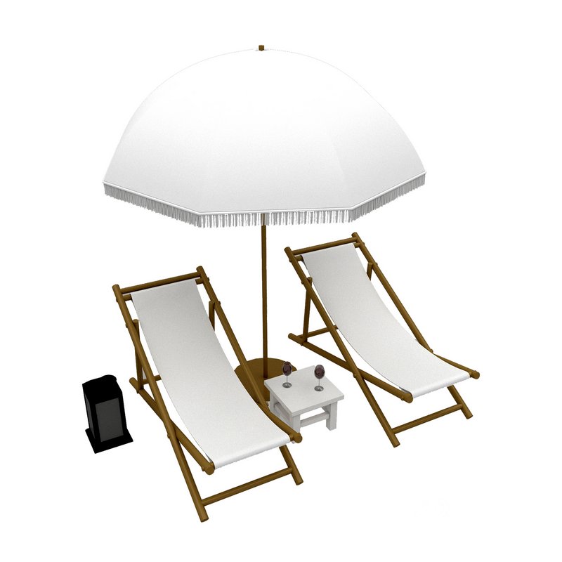 3D bohemian sunbed and umbrella model Image 2