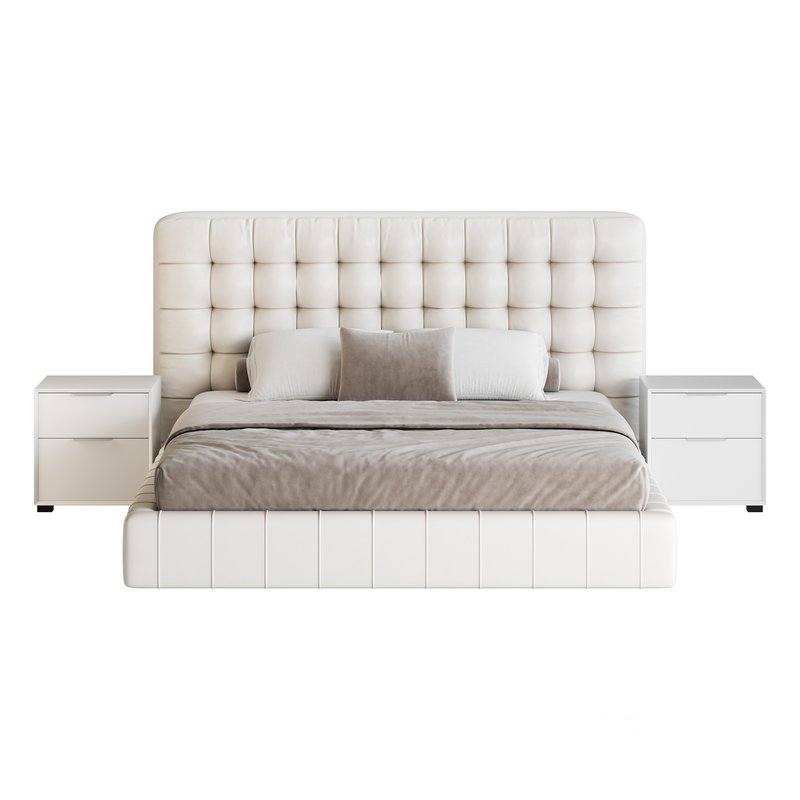 White Upholstered Panel Bed Image 10