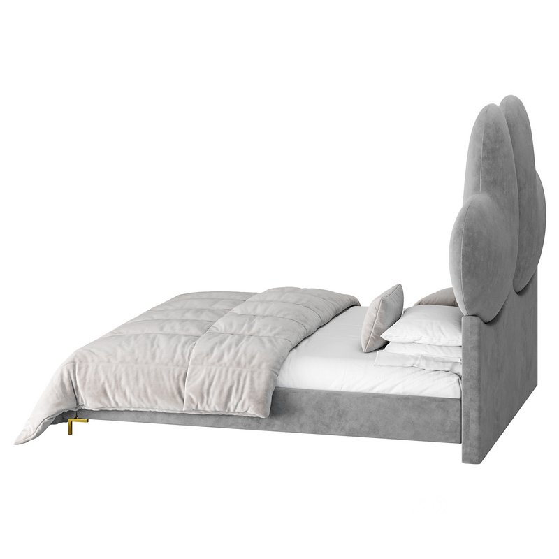 Elegant Blue Pine Wood Upholstered Panel Bed Image 9