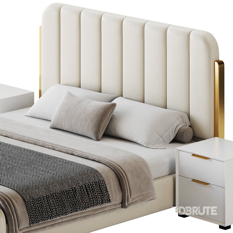 Upholstered Headboard Bed Frame Modern Panel Bed I Image 11