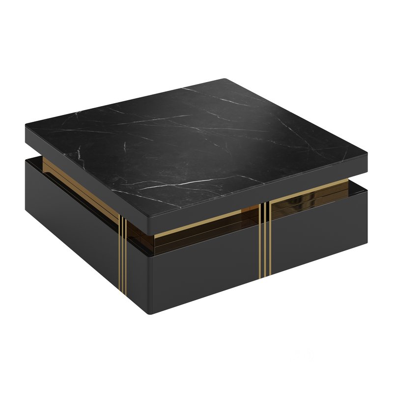 Trimied 43 Modern Black Square Storage Coffee Table Stone Top & 4 Wood Drawers Image 10