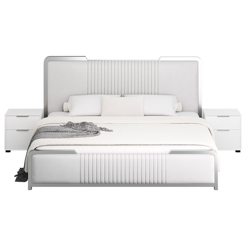Glamorous White Wood Upholstered Bed I Image 10