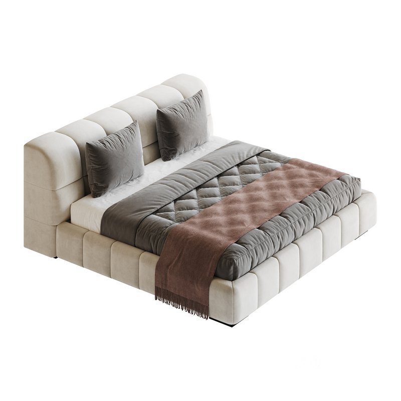 White Upholstered Wood Modern Headboard Bed Image 9