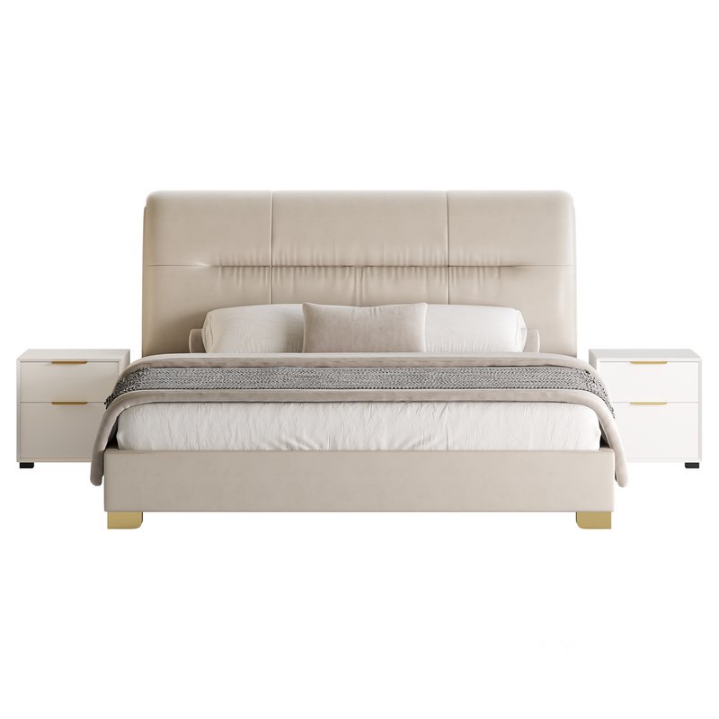 Elegant Beige Upholstered Modern Headboard Bed Image 9