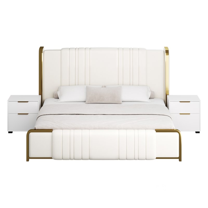 Glamorous White Upholstered Wingback Bed I Image 12