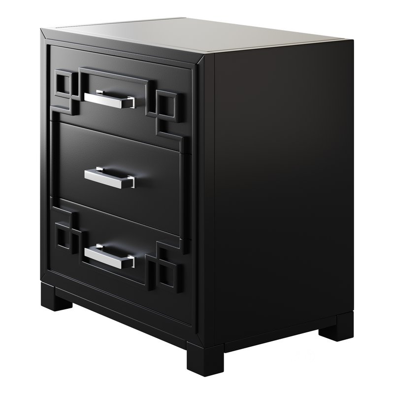 SAFAVIEH Raina Three Drawer Greek Key Night Stand Black Image 11