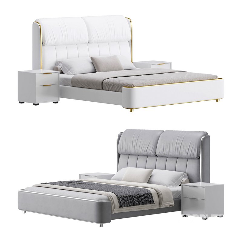 Elegant White Pine Wood Panel Bed Image 1