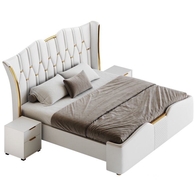 Modern Off-White Upholstered Tufted King Bed Image 11