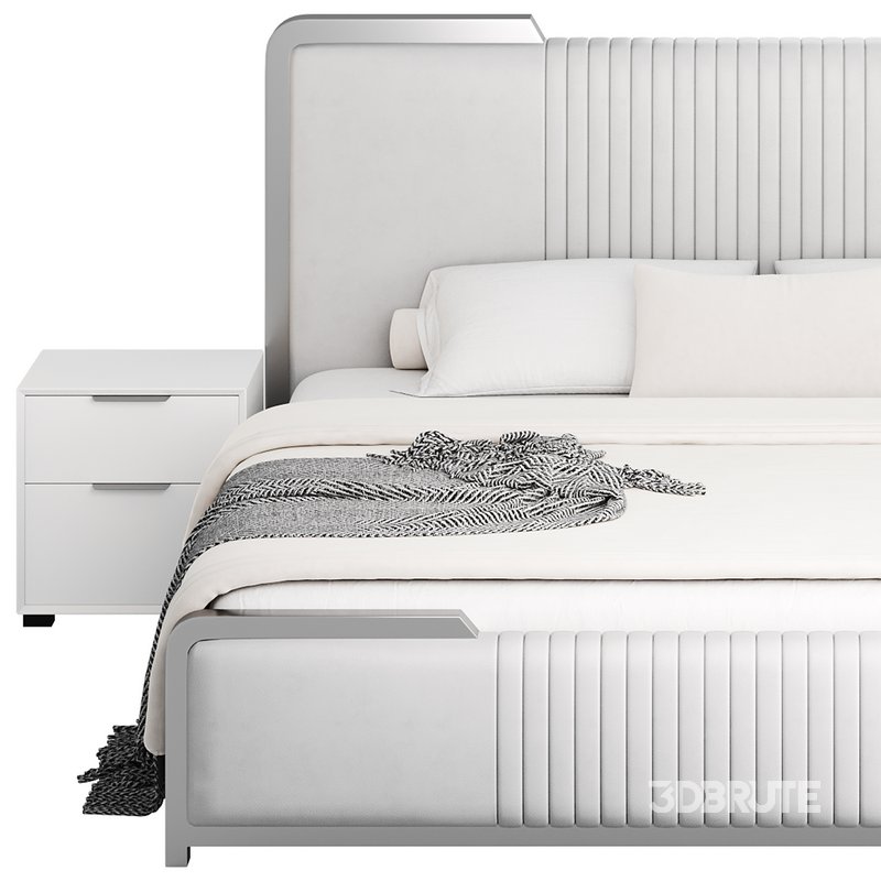 Glamorous White Wood Upholstered Bed I Image 14