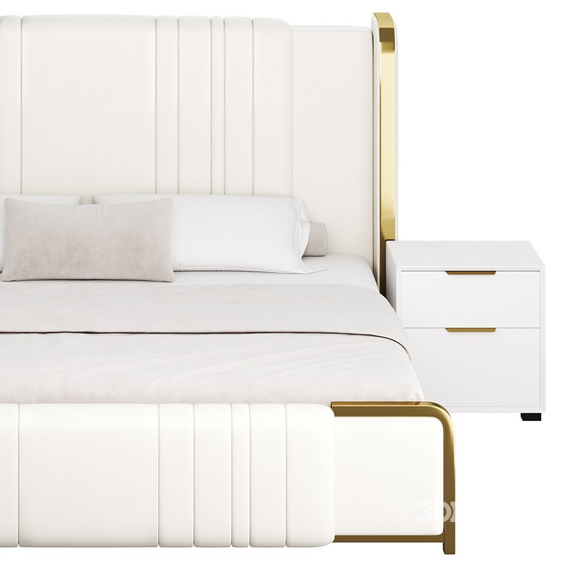 Glamorous White Upholstered Wingback Bed I Image 10