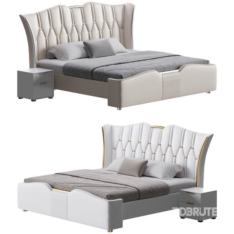 Modern Off-White Upholstered Tufted King Bed Image 1