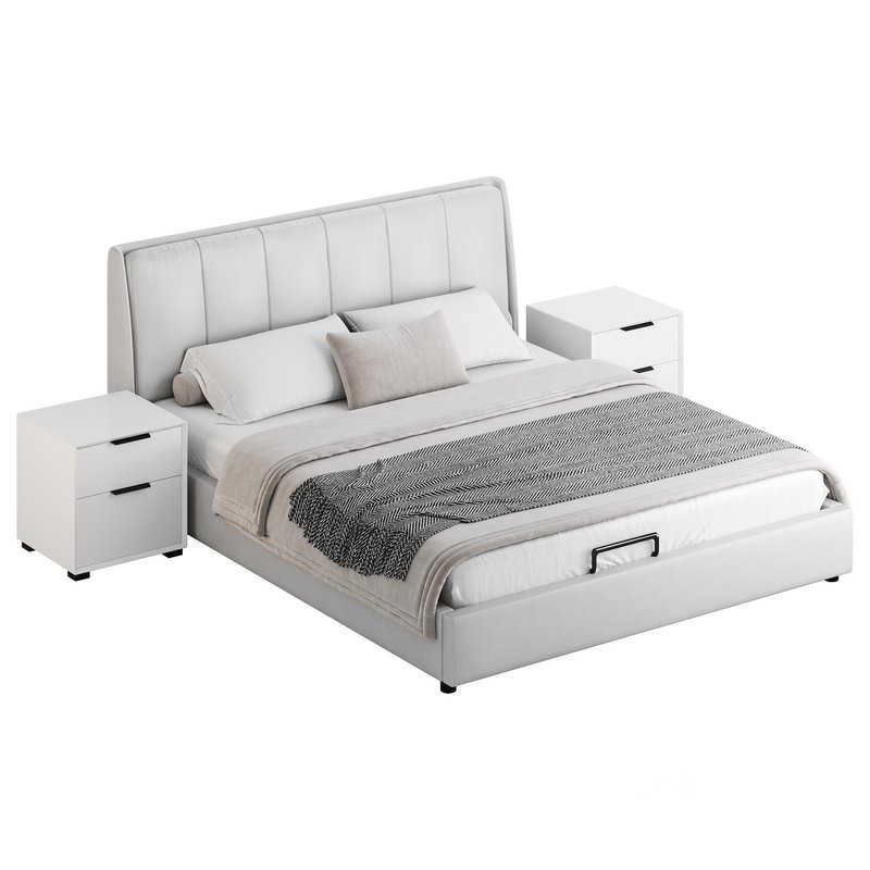 Gray Wingback Upholstered Headboard Bed Image 11