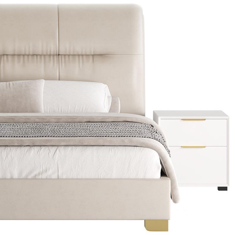 Elegant Beige Upholstered Modern Headboard Bed Image 11