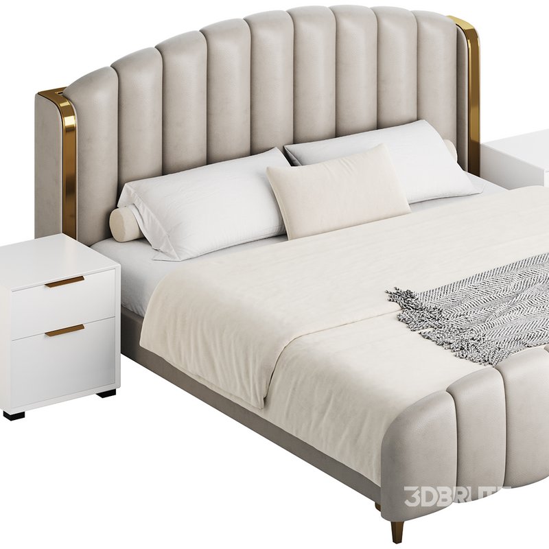 Glamorous Beige Upholstered Wingback Bed Image 12