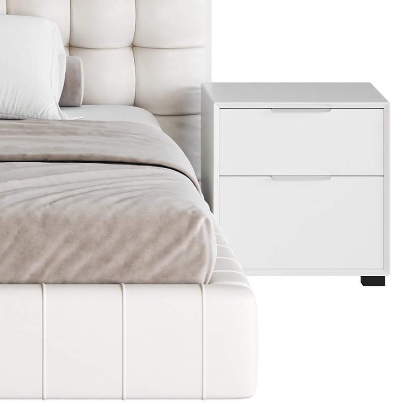 White Upholstered Panel Bed Image 13