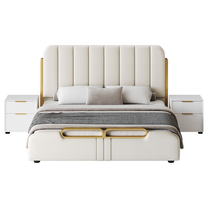 Upholstered Headboard Bed Frame Modern Panel Bed I Image 12