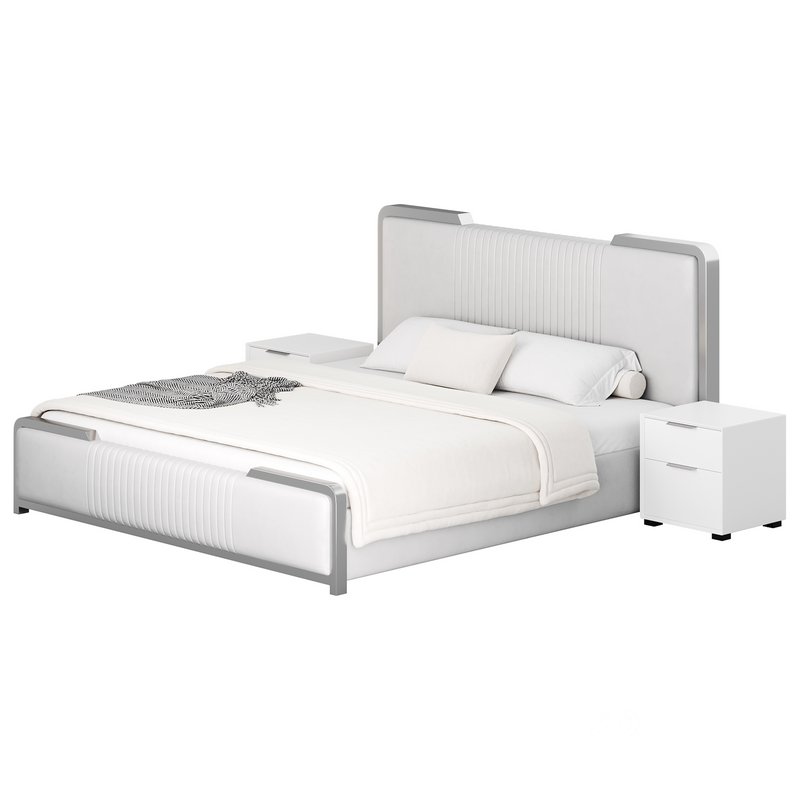 Glamorous White Wood Upholstered Bed I Image 11