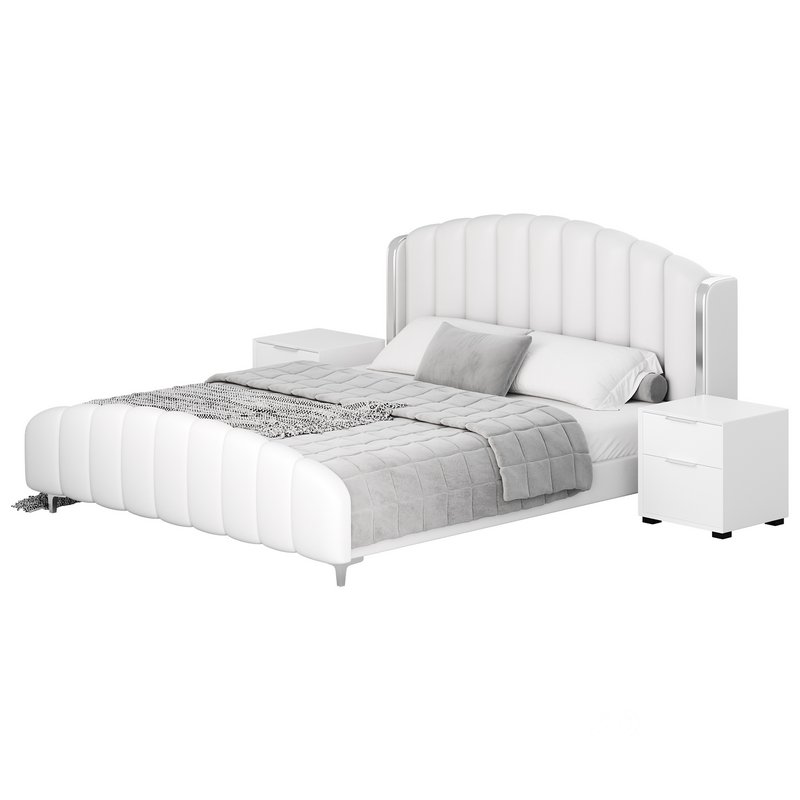 Glamorous Beige Upholstered Wingback Bed Image 11