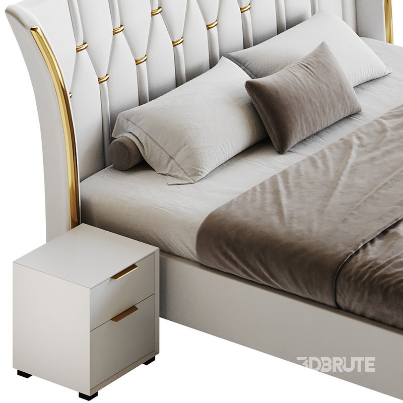 Modern Off-White Upholstered Tufted King Bed Image 12