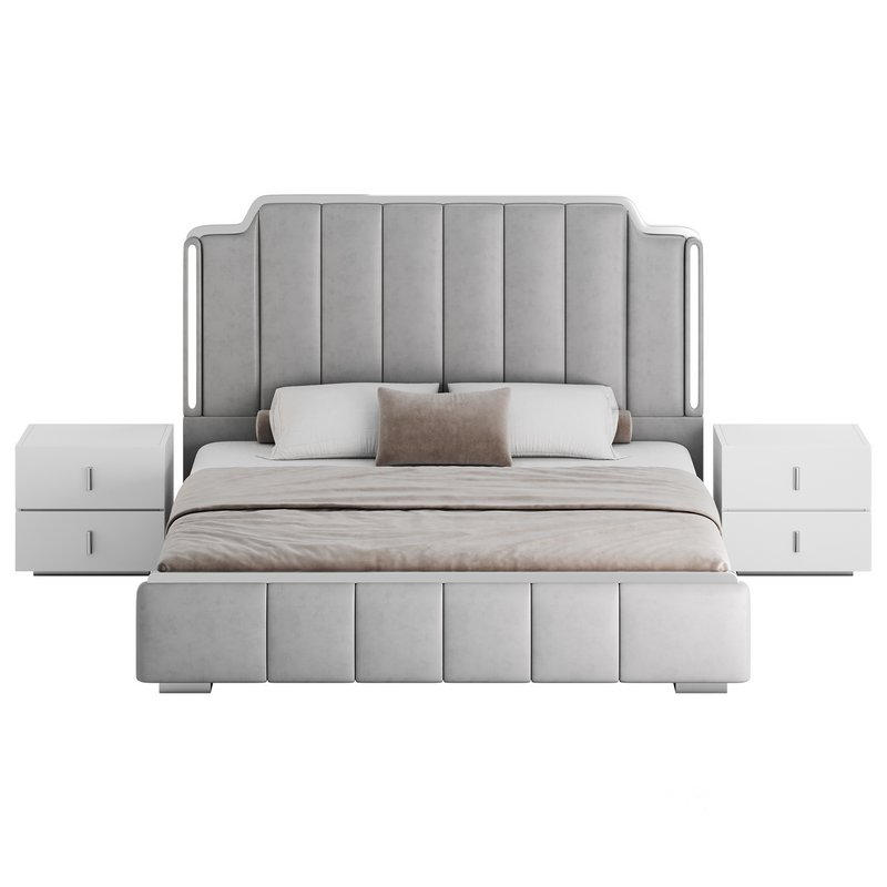Glam Beige Upholstered Bed Image 12