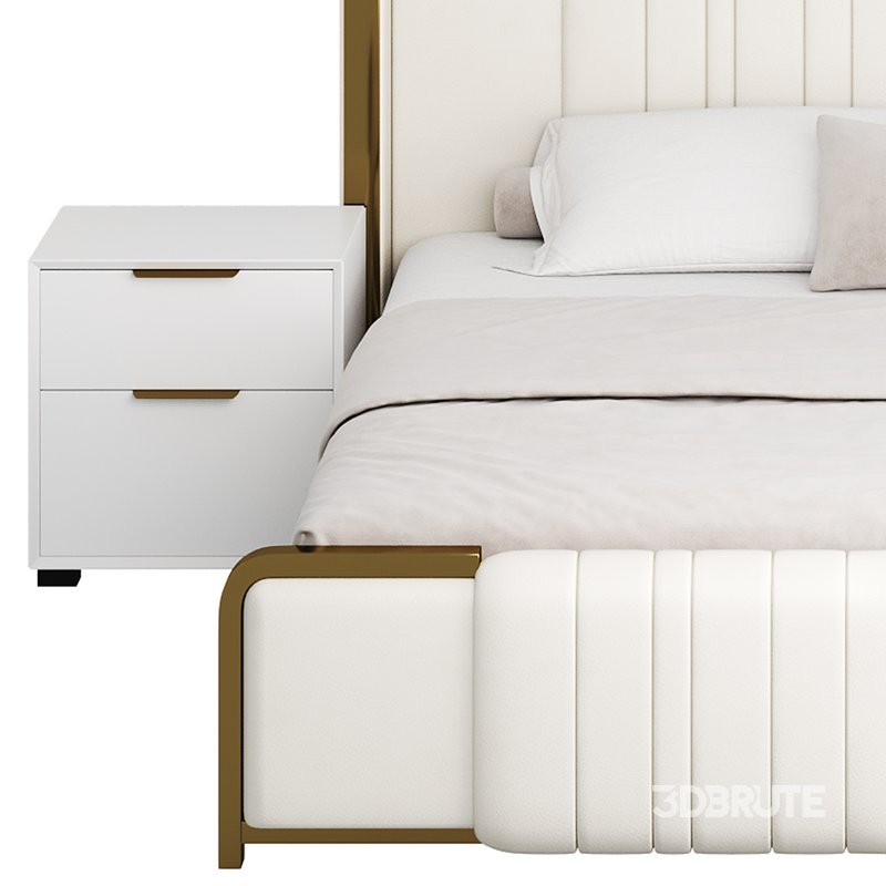 Glamorous White Upholstered Wingback Bed I Image 11