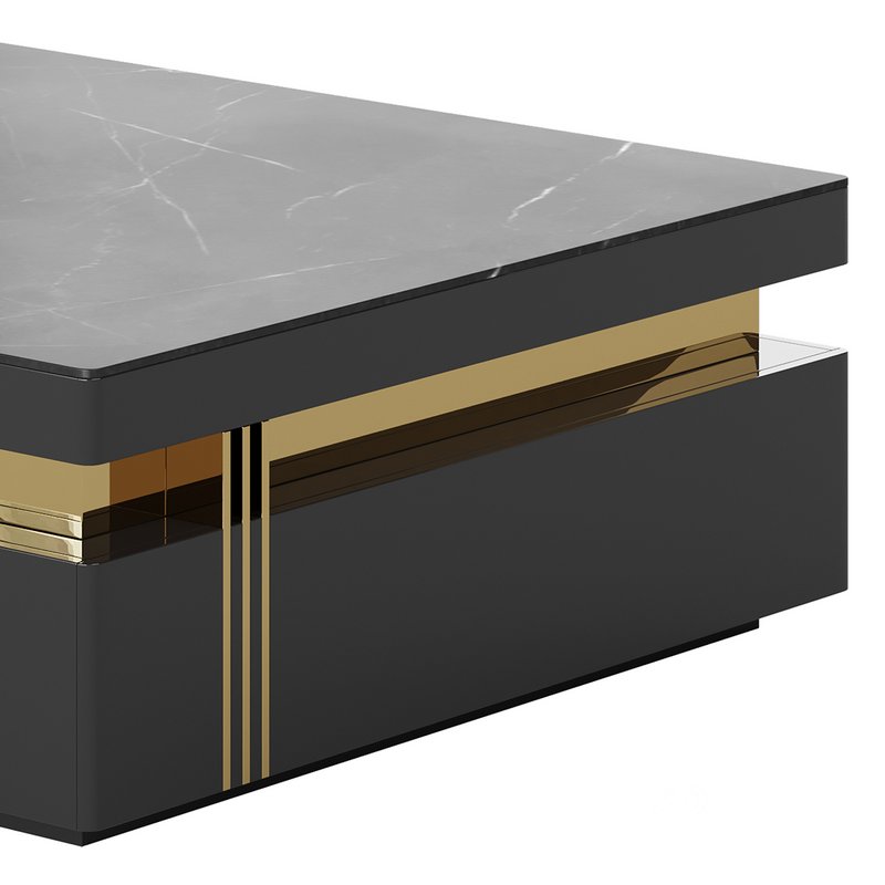 Trimied 43 Modern Black Square Storage Coffee Table Stone Top & 4 Wood Drawers Image 12