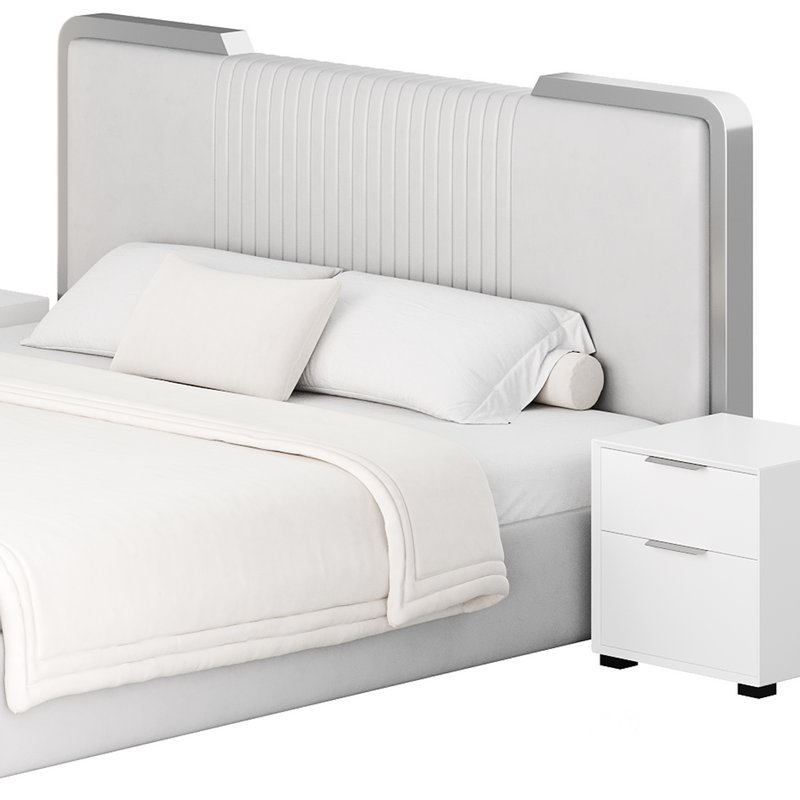 Glamorous White Wood Upholstered Bed I Image 13