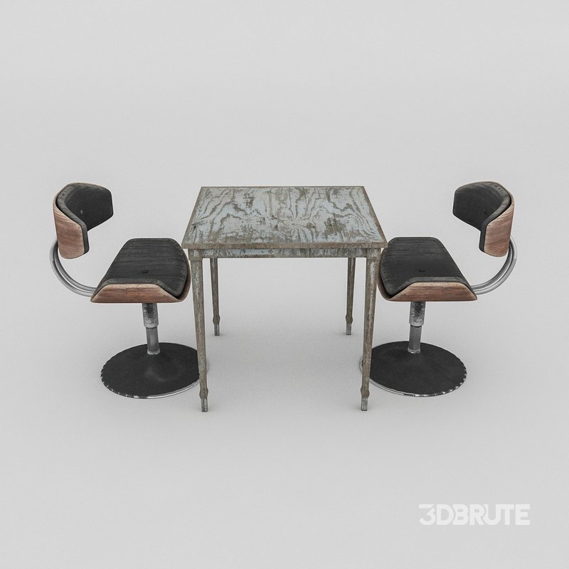 3D old chair and table Image 1