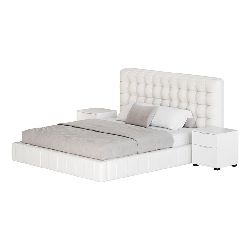 White Upholstered Panel Bed Image 12