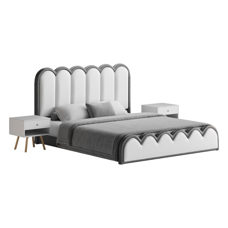 White Genuine Leather Upholstered Modern Panel Bed Image 13