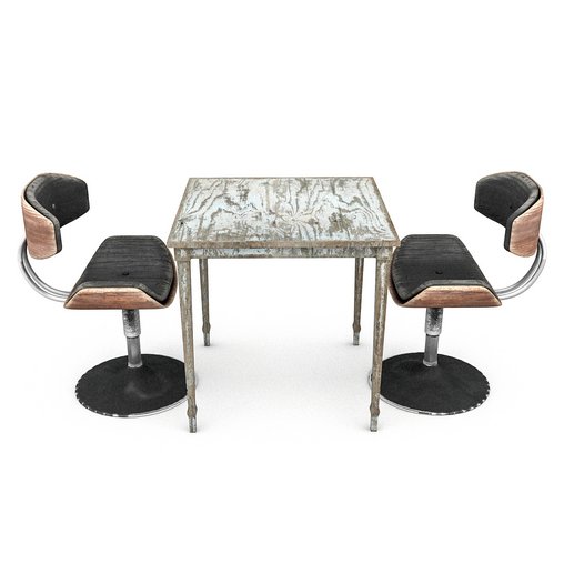 3D old chair and table