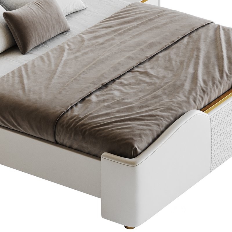 Modern Off-White Upholstered Tufted King Bed Image 14