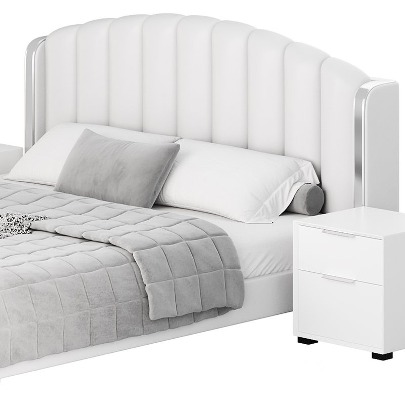 Glamorous Beige Upholstered Wingback Bed Image 14