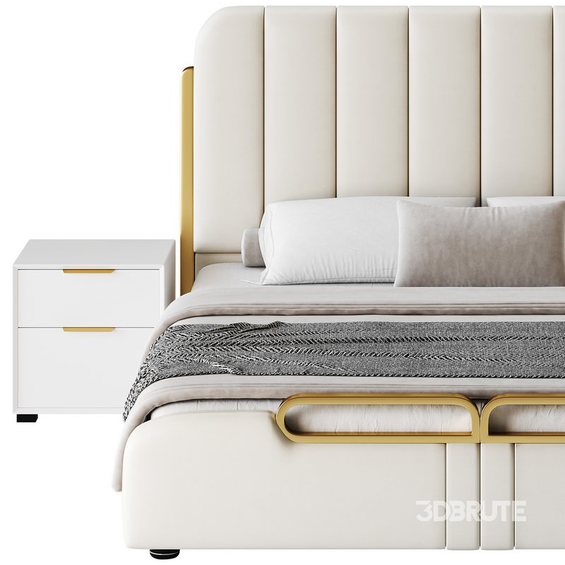 Upholstered Headboard Bed Frame Modern Panel Bed I Image 15