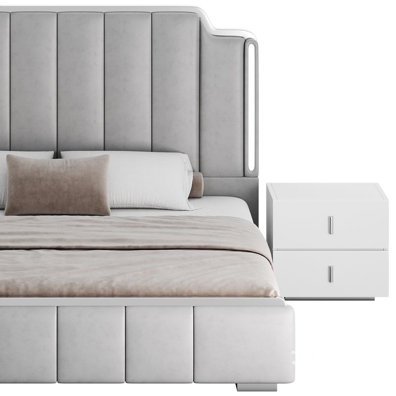 Glam Beige Upholstered Bed Image 13