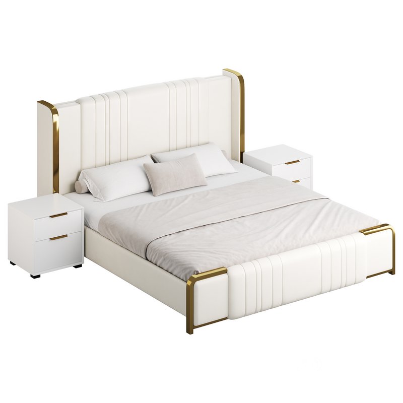 Glamorous White Upholstered Wingback Bed I Image 13