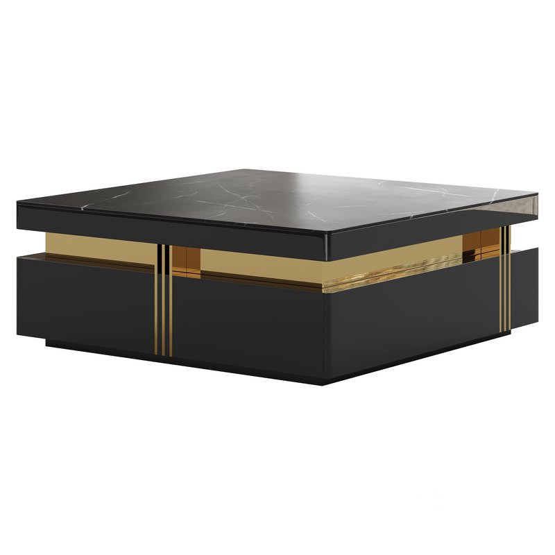 Trimied 43 Modern Black Square Storage Coffee Table Stone Top & 4 Wood Drawers Image 13