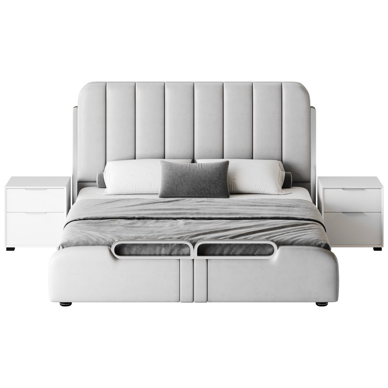 Upholstered Headboard Bed Frame Modern Panel Bed I Image 14