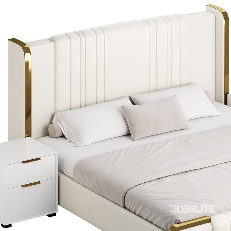 Glamorous White Upholstered Wingback Bed I Image 14