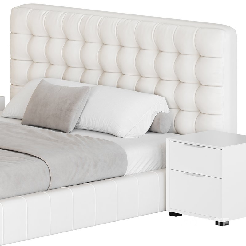 White Upholstered Panel Bed Image 14