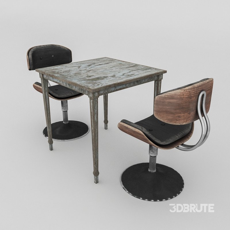 3D old chair and table Image 2